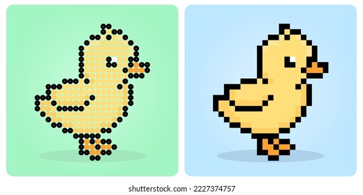 8-bit pixel the chicks. Animals Pixel in vector illustrations for cross stitches and beads pattern in vector illustrations.