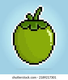 8-bit pixel coconut. Fruit in vector illustrations for game assets and cross seams.