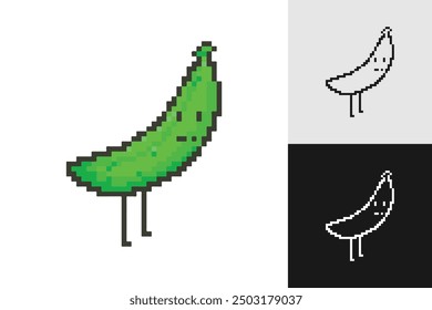 8-bit pixel cute banana fruit, pixel art vector illustration.
