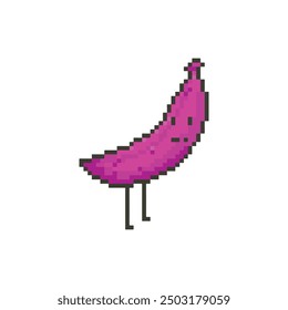 8-bit pixel cute banana fruit, pixel art vector illustration.