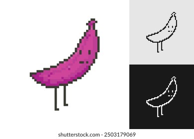 8-bit pixel cute banana fruit, pixel art vector illustration.