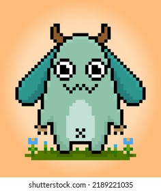 8-bit pixel cute monster, illustration of pixel art vector. Cute creature doodle set.