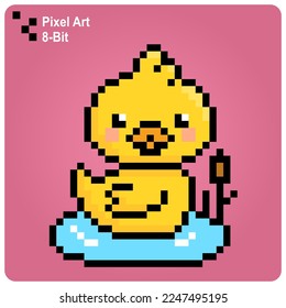 8-bit pixel duck. Animal game assets in vector illustrations.