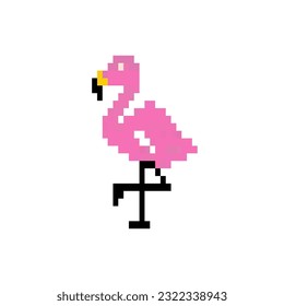 8-bit pixel flamingo. Birds on vector illustrations.