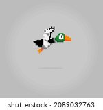 8-bit Pixel Flying Duck Image. Animal in Vector illustration