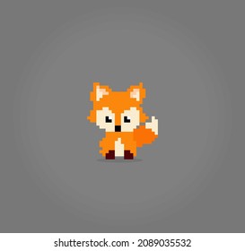 8-bit pixel of fox. Animal in Vector illustration for cross stitch and game assets.