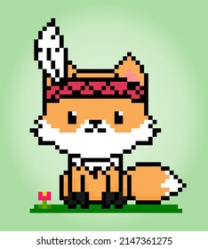 8-bit pixel of fox. Animal in Vector illustration for cross stitch and game assets.