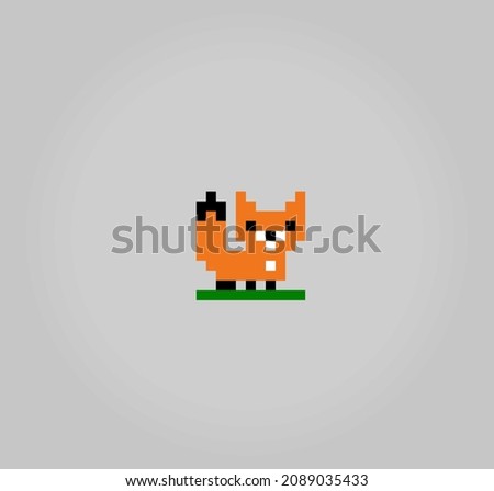 8-bit pixel of fox. Animal in Vector illustration for cross stitch and game assets.