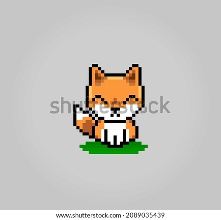 8-bit pixel of fox. Animal in Vector illustration for cross stitch and game assets.