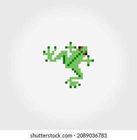 8-bit pixel of frog. Animal in Vector illustration for cross stitch and game assets.