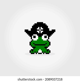 píxel de rana de 8 bits con sombrero pirata. Ilustración animal en vectores para coser cruzado y activos de juego.