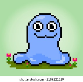 8-bit Pixel Funny Mucus Monster, Illustration of Pixel Art Vector. Set Doodle cute creatures.