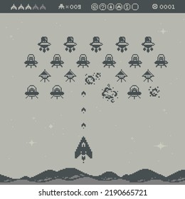 8-bit pixel game concept in pixel art style. Vector illustration
