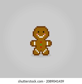8-bit pixel of gingerbread cookies. cake in vector illustrations for cross stitches and game assets.