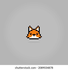 8-bit pixel of head fox. Animal in Vector illustration for cross stitch and game assets.