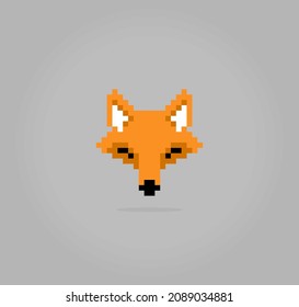 8-bit pixel of head fox. Animal in Vector illustration for cross stitch and game assets.