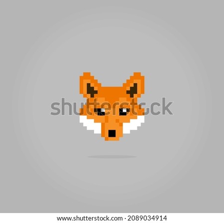 8-bit pixel of head fox. Animal in Vector illustration for cross stitch and game assets.