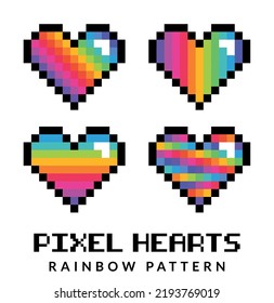 8-Bit Pixel Hearts Rainbow Pattern Icon Set