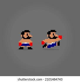 héroe de píxel de 8 bits del boxer. Carácter de juego en ilustración vectorial