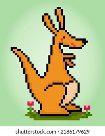 8-bit pixel of kangaroo. Animal in Vector illustration for cross stitch and game assets.