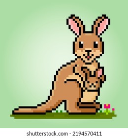 8-bit pixel of kangaroo. Animal in Vector illustration for cross stitch and game assets.