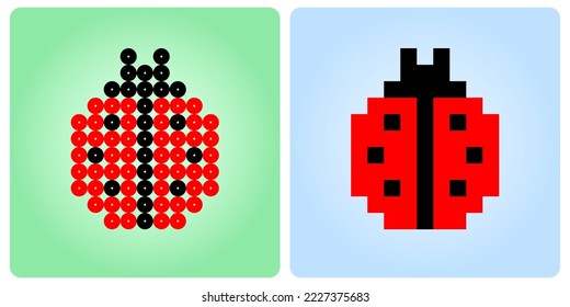 8-bit Pixel ladybug. Animal pixels in vector Illustration for game asset and beads pattern