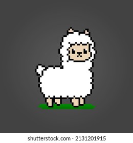 8-bit Pixel of llama. Animal pixels in vector Illustration for game asset.