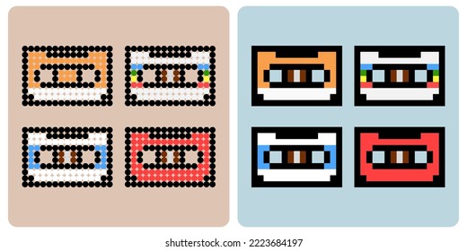 píxel de 8 bits, patrón de cassette de música. cassette de píxeles en ilustración vectorial, para patrón de costura cruzada y patrón de peras