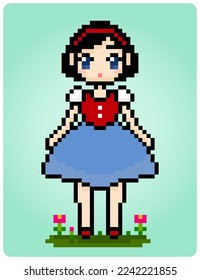 8-bit pixel a Princess in Vector Illustration,  A cute girl for game assets and Beads pattern