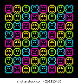 8-Bit Pixel Retro Rainbow Character Pattern. EPS8 Vector