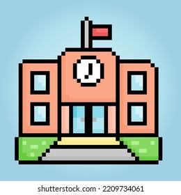 8-bit Pixel of school building icon in vector Illustration for game asset and web icons