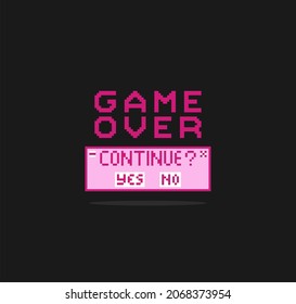 8-bit pixel text, game over. Background icon for game assets in vector illustrations.