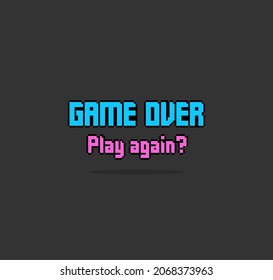8-bit pixel text, game over. Background icon for game assets in vector illustrations.