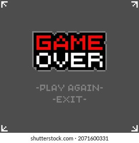 8-bit pixel text, game over. Background icon for game assets in vector illustrations.