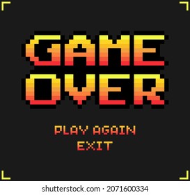 8-bit pixel text, game over. Background icon for game assets in vector illustrations.