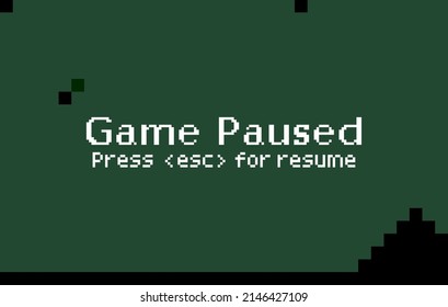 8-bit pixel text, game pause menu. Background icon for game assets in vector illustrations.