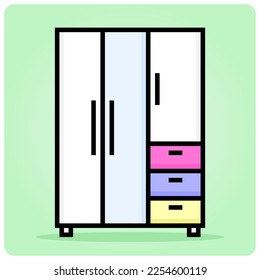 8-bit pixel of wardrobe in vector illustration for game assets. Modern Cabinets in minimalist style