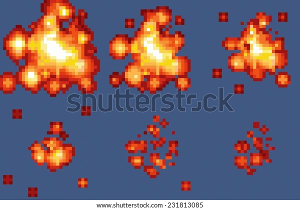 8ビットピクセルアートの爆発アニメーションベクターフレーム のベクター画像素材 ロイヤリティフリー