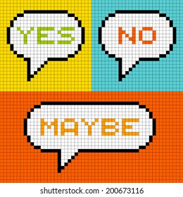 8-bit Pixel-Art "Yes, No, Maybe" Speech Bubbles