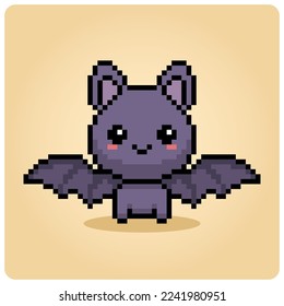 8-bit pixels cat use bat wings. Pixel animals for game assets in vector illustrations