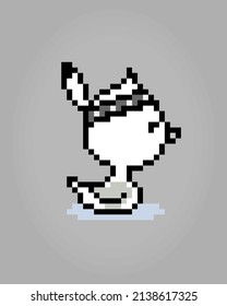 8-bit pixels the duck are swimming. Animal game assets in vector illustrations.