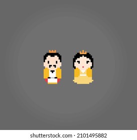 8-bit pixels king and queen. People in vector illustration