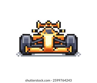 8-bit racing car vector: colorful pixel art car front view, retro car illustration front view for games, web and print