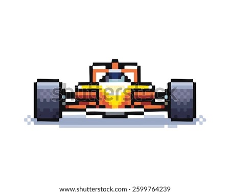 8-bit racing car vector: colorful pixel art car front view, retro car illustration front view for games, web and print