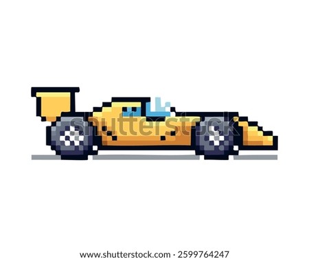 8-bit racing car vector: colorful pixel art car front view, retro car illustration front view for games, web and print