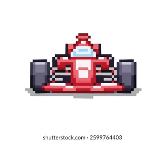 8-bit red racing car vector: colorful pixel art car front view, retro red car illustration front view for games, web and print