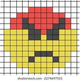 Emoji enojado de cabeza roja de 8 bits sobre un fondo blanco a cuadros