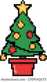 Árbol de Navidad retro de 8 bits en Ilustración vectorial de olla