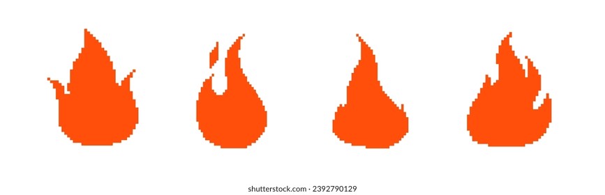 8-Bit-Retro-Spiel Feuer Symbol Flammen . Vektorsymbole mit Pixelflamme.