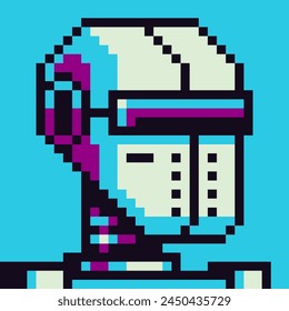 8-bit sky-fi cyborg pixel art cartoon vector icon, avatar robot character,  game user or web profile persons and people,  social net portrait, 80s, face, minimalistic vector illustration.